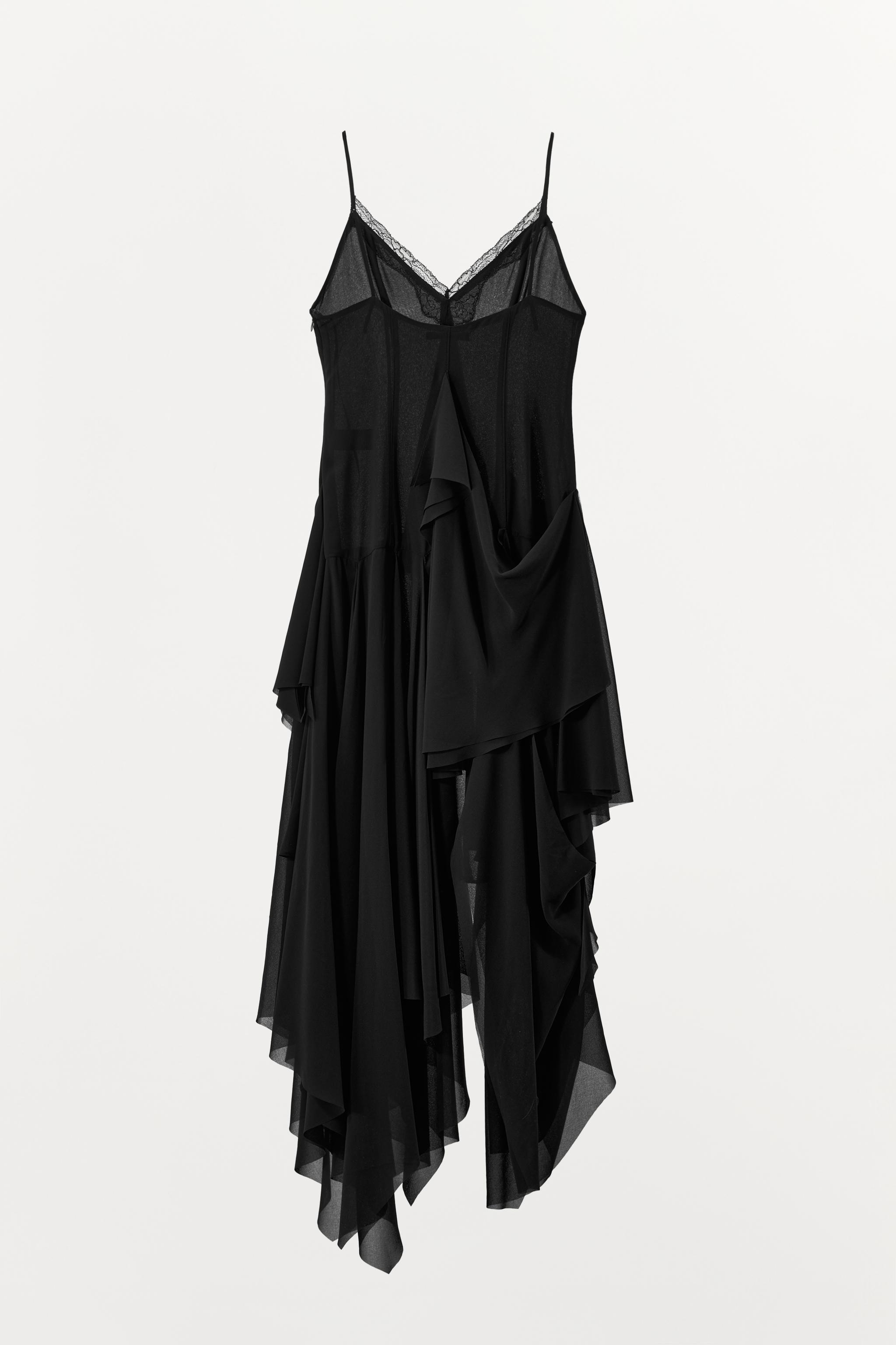 LACE TRIM RUFFLED STRAPPY DRESS